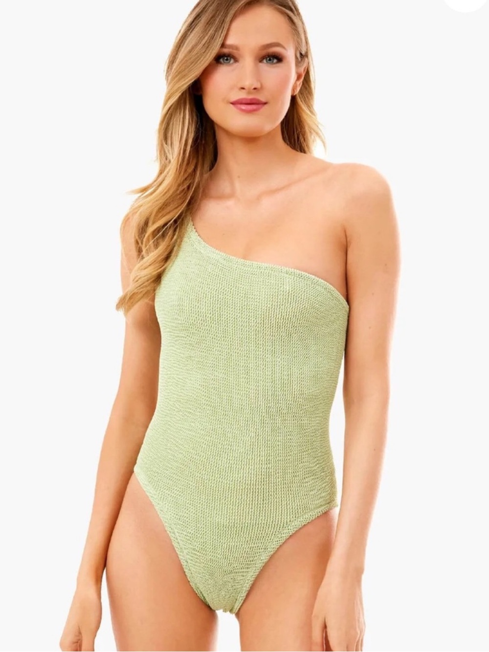 Hunza G One Shoulder Nancy One Piece Swimsuit in Sage OS